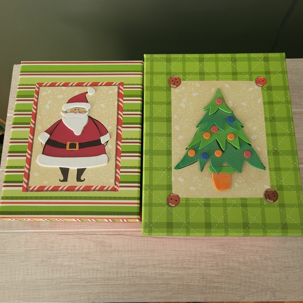 2 Christmas Gift Giving Decorative 3D Boxes Sturdy Holidays